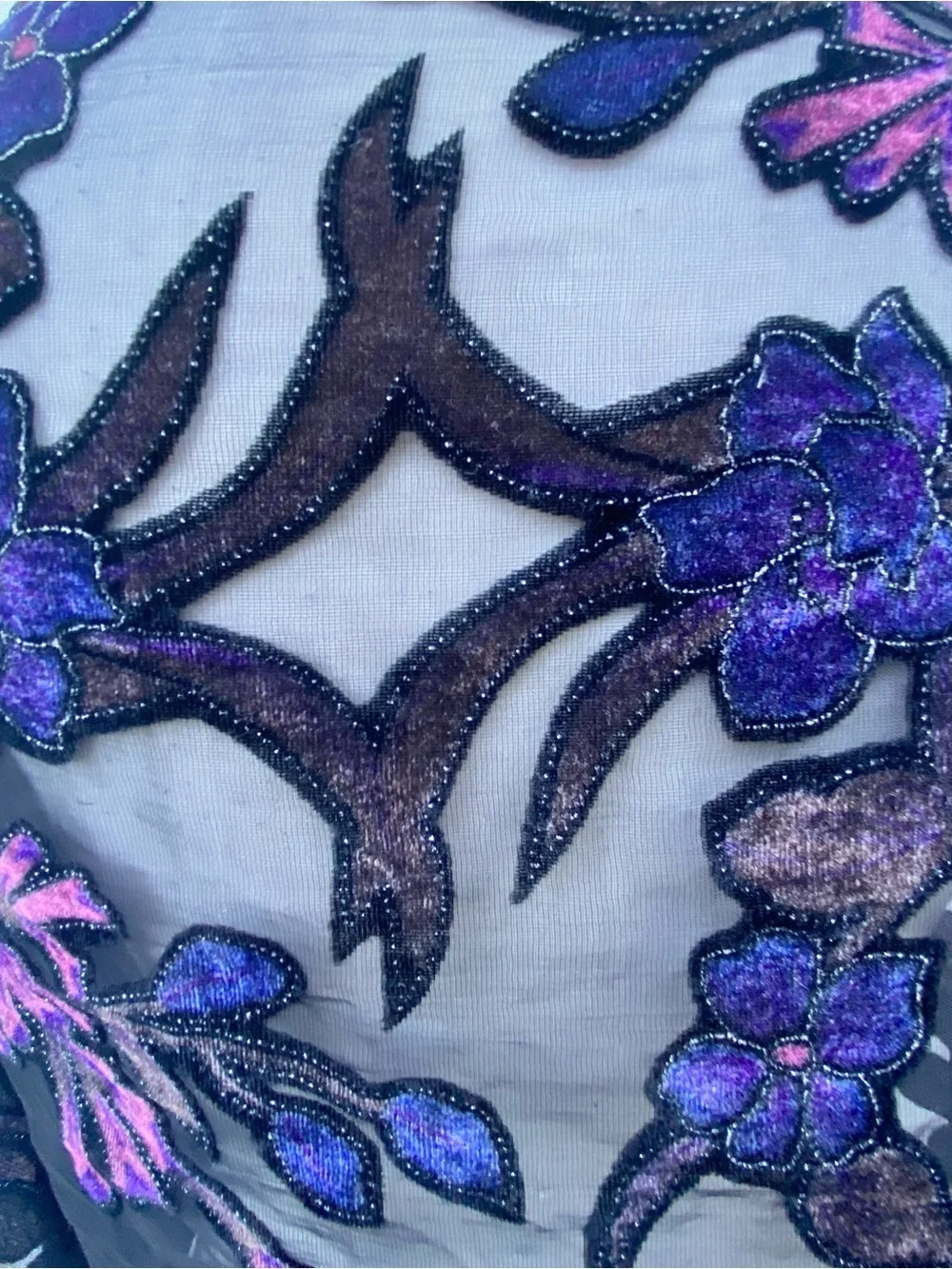 Y2K Black & Purple Multicolor Floral Velvet Fringe Scarf